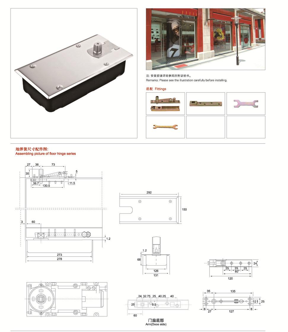 Glass Door Hardware Floor Spring Door Closer Glass Fitting for Heavy Door