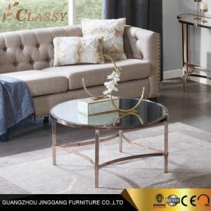 Elegant Rose Gold Stainless Steel Mirror Table Round Glass Top