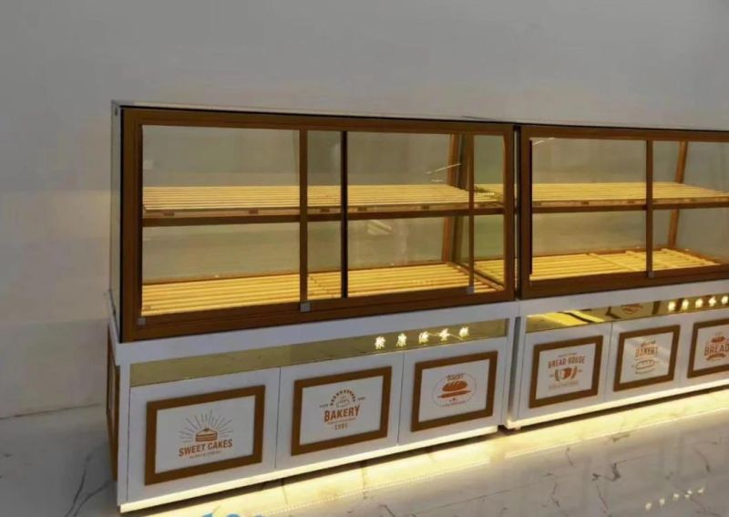 Bakery Shop Display Rack for Bread with LED Lights and Tempered Glass Door