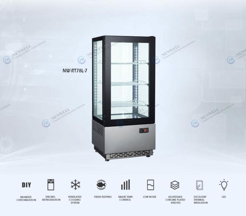 Restaurant Countertop See-Through Four Sided Glass Beverage and Food Display Refrigerated Showcase (NW-RT78L-7)