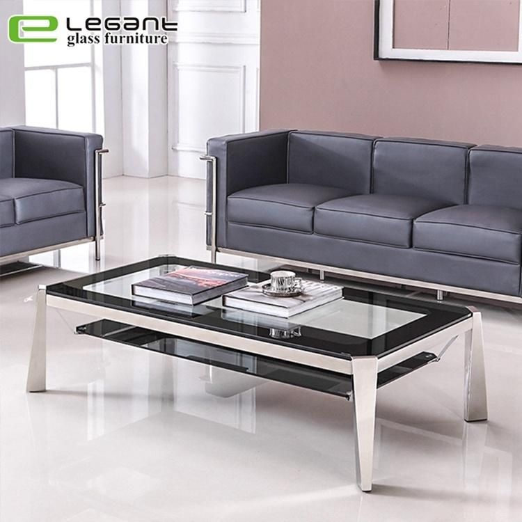 Modern Design Stainless Steel Coffee Table with Black Glass Top