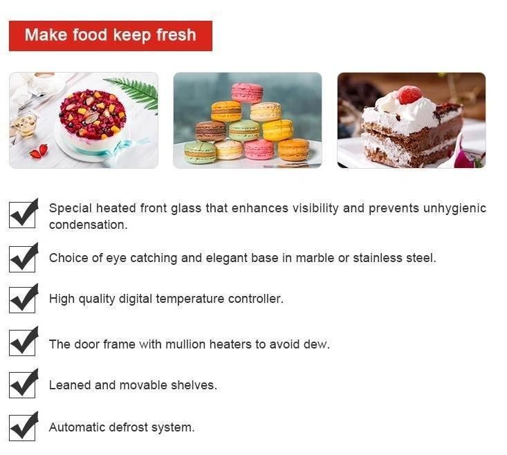 Commercial Bakery Chiller Stainless Steel Cake Cabinet Fridge Glass Display Showcase