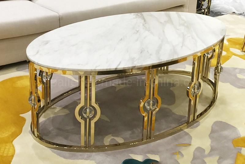 O Design Rose Gold Metal Marble Top Tea Coffee Table