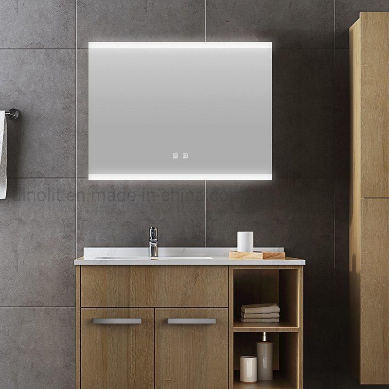 Intelligent Bathroom Furniture LED Light Wall Bath Multi-Function Frameless Washroom Glass Mirror with Touch Sensor Switch/Heater/Bluetooth/Time Display CE ETL
