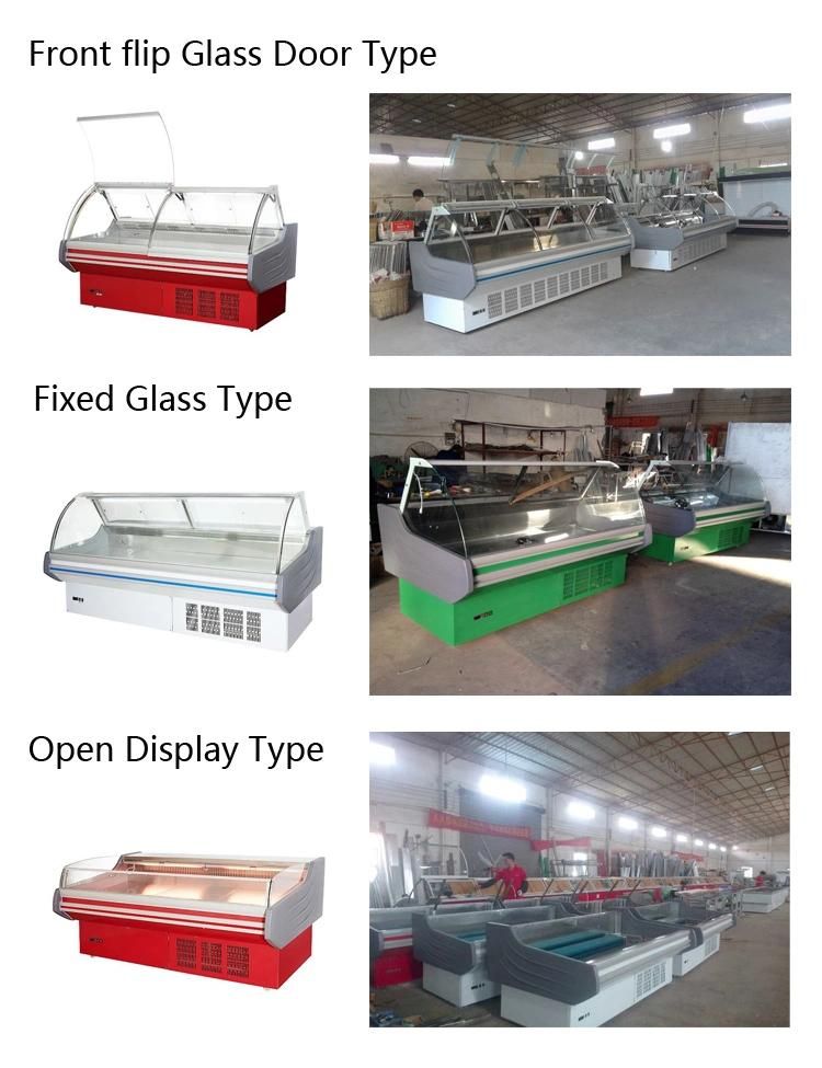 Chiller Fresh Chicken/Seafood Display Counter Cases/Fridge Cooler for Fresh Meat Display Curved Glass Meat Showcase