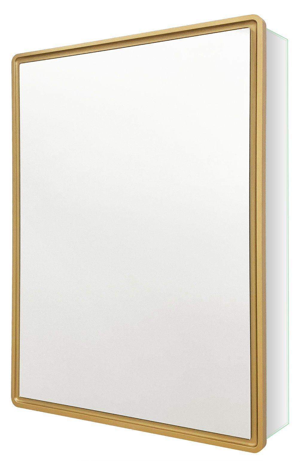 Bathroom Mirror Cabinet Gold Wood Framed Wall Aluminum Alloy Waterproof Medicine Cabinet Northern Europe Storage Hanging Cabinet with Single Door for Toilet Kit