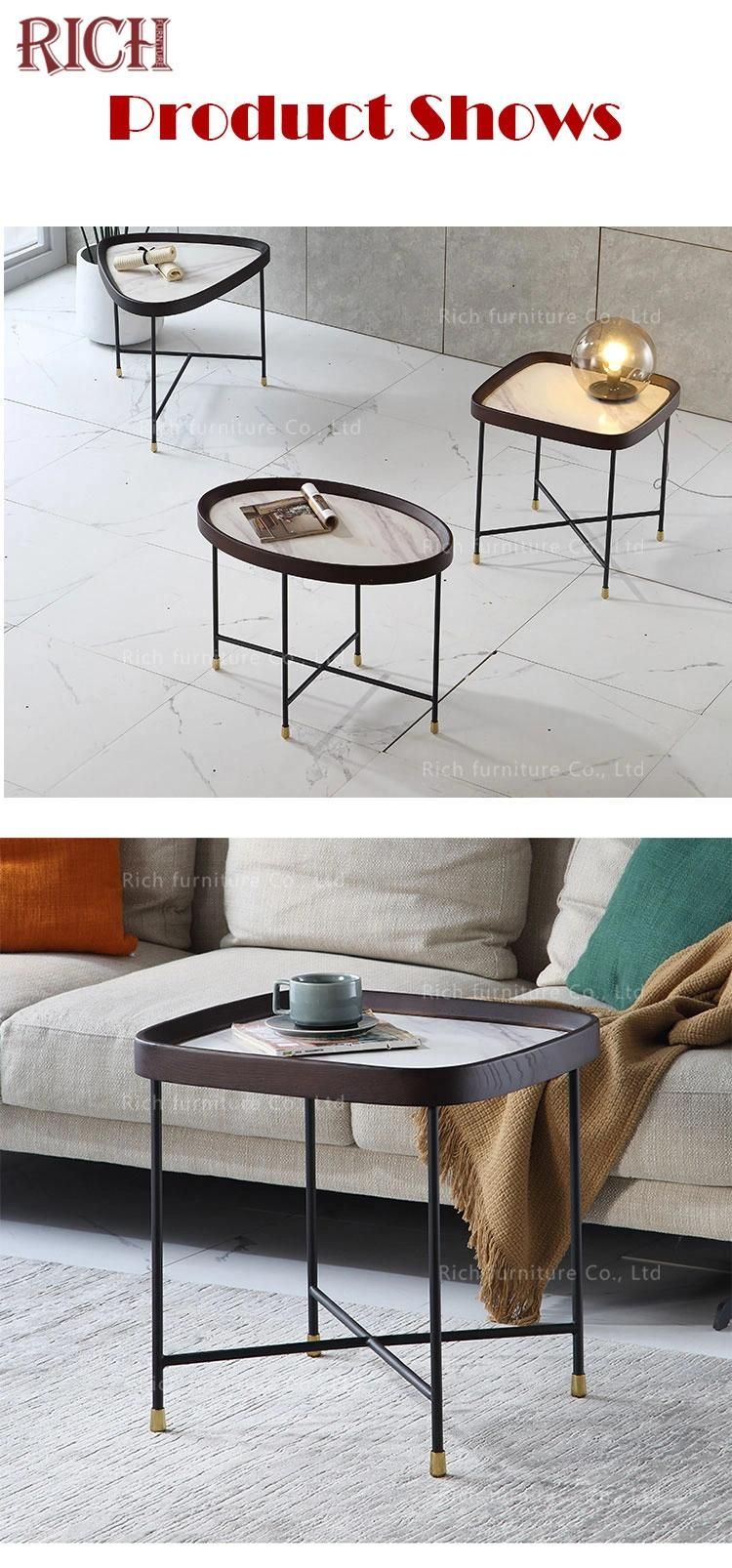 Occasional Accent Table Metal Legs Nature Stone Top Side Table for Living Room