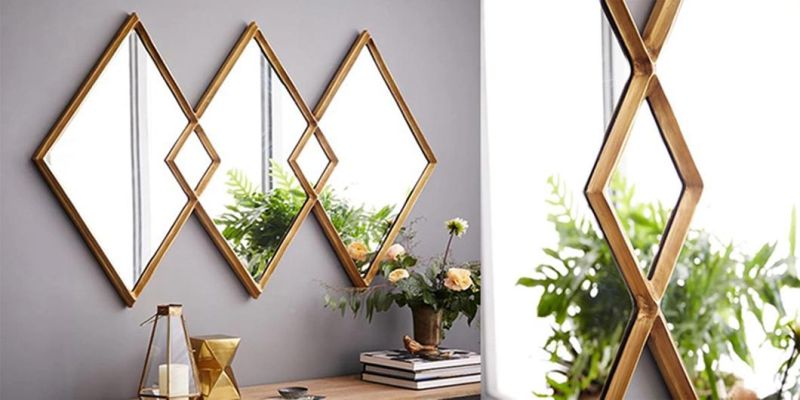 Overlaping Diamond Unique Gold Wall Metal Bathroom Mirror