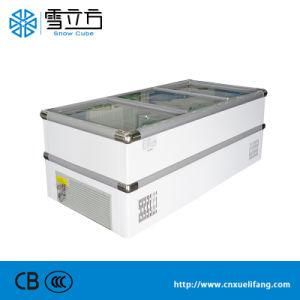 Commercial Glass Door Freezer Supermarket Island Chiller Cabinet Horizontal Island Freezer Cabinet Display