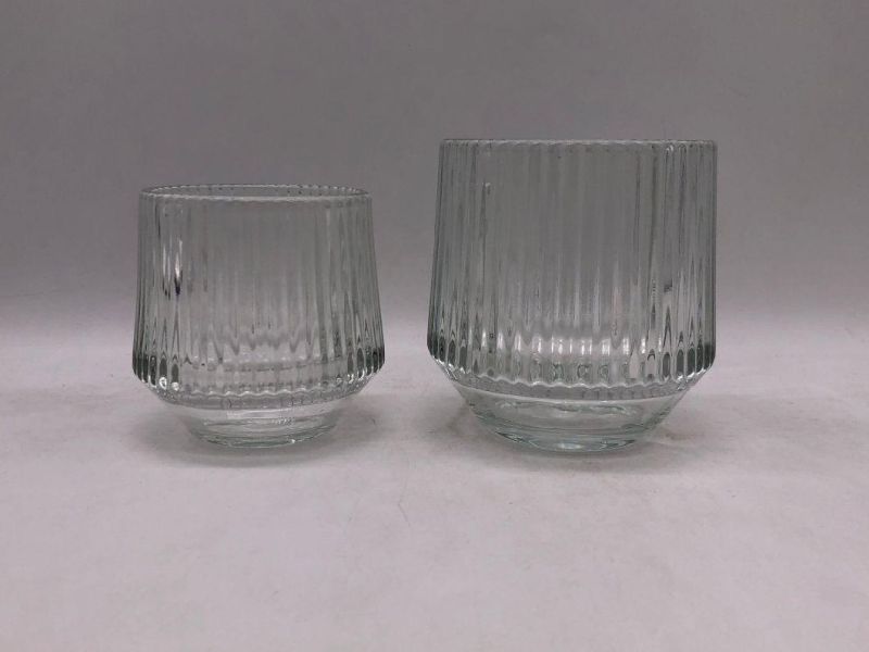 Clear Glass Candle Holder with Various Embossed Pattern