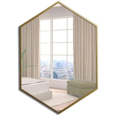 Adorning Restroom Copper Free Glass Gold Hexagon Mirror