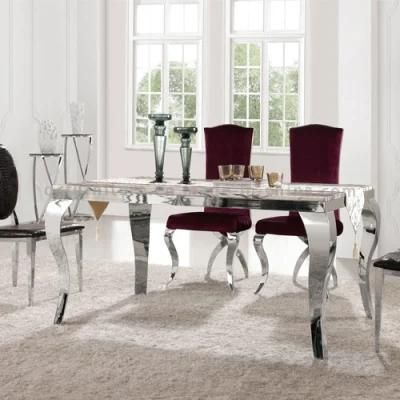 Stainless Steel Legs Marble Top Dining Table