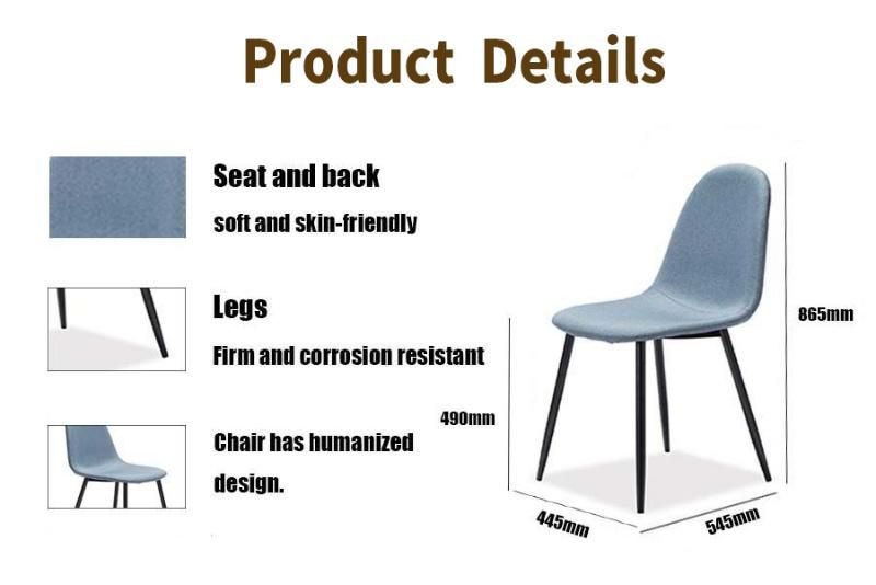 Minimalism Design Bedroom Dining Room Furniture Velvet Fabric Upholstered Chair Restaurant Metal Tube with Powder Coated Wooden Leg Dining Chair