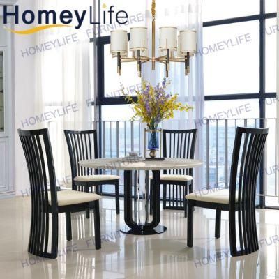 Minimalist Style Marble Top with Black Iron Metal Legs Dining Table