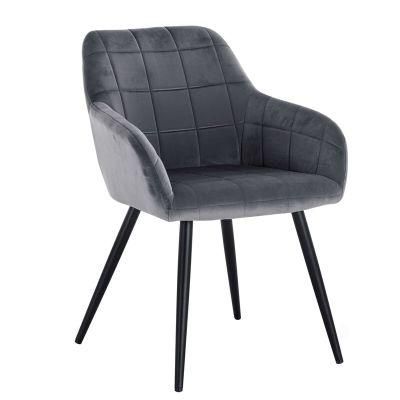 Living Room Home Restaurant Furniture Leisure Upholstered Velvet Fabric Arm Dining Chair with Metal Legs