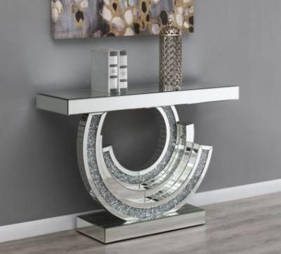 Luxury Various Shaped Mirrored Console Table Crushed Diamond Glass Rectangular Console Table for Living Room