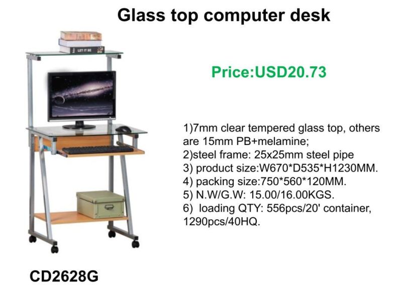 Morder Design Home Office Furniture Glass Top Study Desk with Booksefl