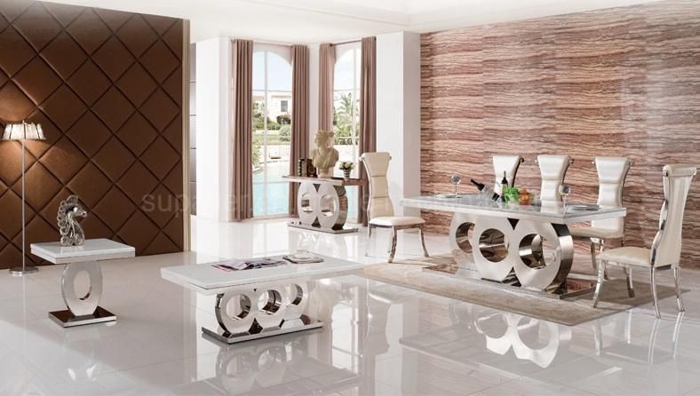 New Design Luxury Silver Metal Base Brown Marble Center Table