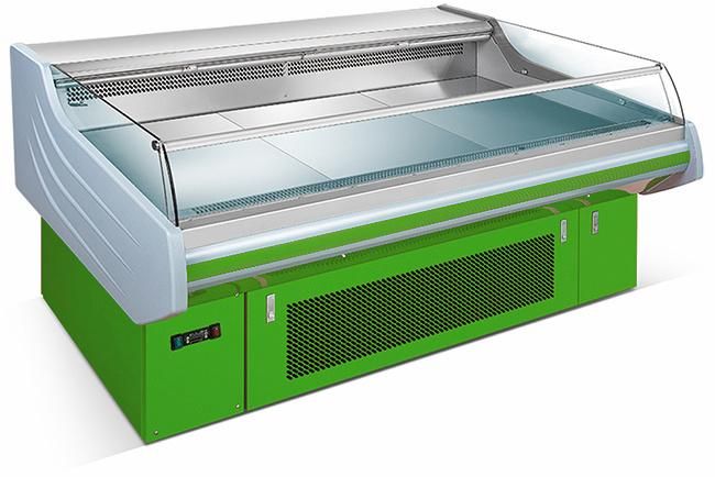 Curved Glass Commercial Vegetable Salad Fish Fresh Food Deli Butcher Showcase Freezer Fresh Meat Display Refrigerator for Supermarket (RG-15)