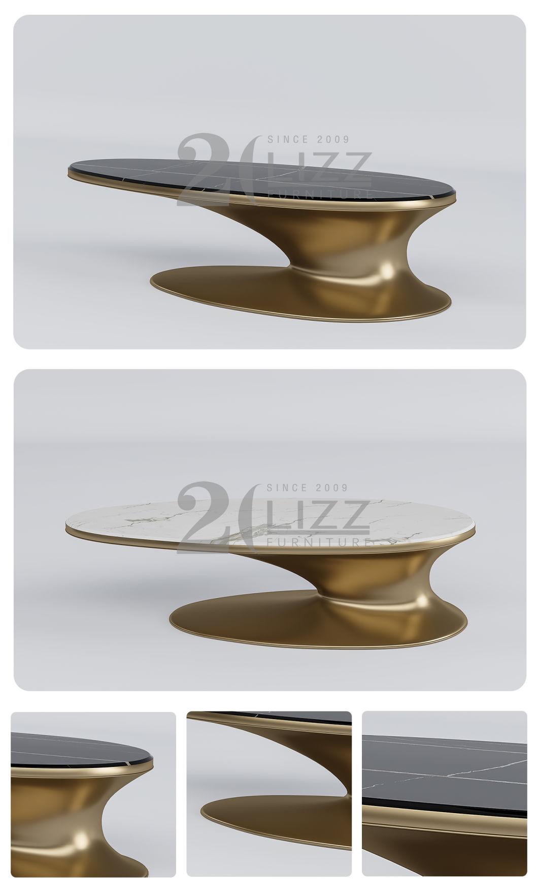 Classic Italian Design Living Room Furniture Luxury Gold Stainless Steel Black Marble Top Coffee Table