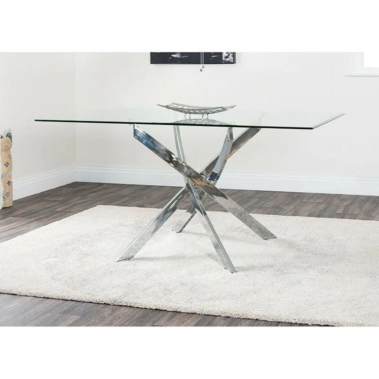 Wholesale New Design Simple Design Home Furniture Dining Room 8 mm Clear Tempered Glass Top Dining Table