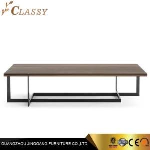 Wooden Veener Rectangle Living Room Coffee Table with Polished Steel
