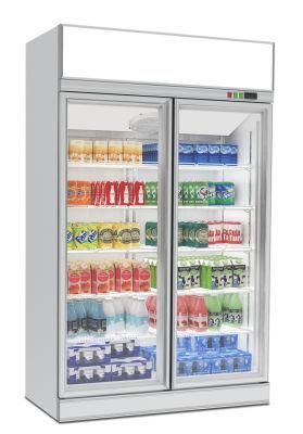 Commercial Double Glass Door Display Cabinet Chiller Vertical Fridge