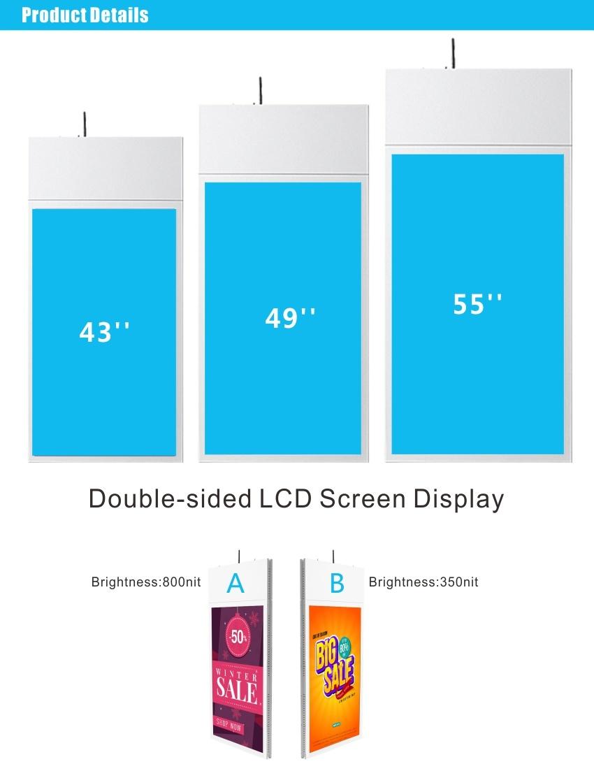 Hanging Double-Sided LCD Screen Player WiFi Advertising Display for Showcase, Glass Wall, Window