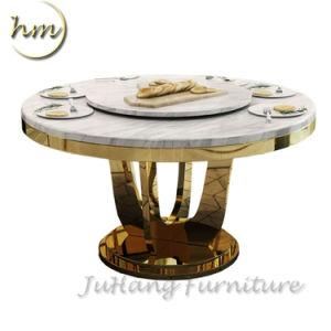 Modern Round Marble Glass Stainless Steel Base Dining Table