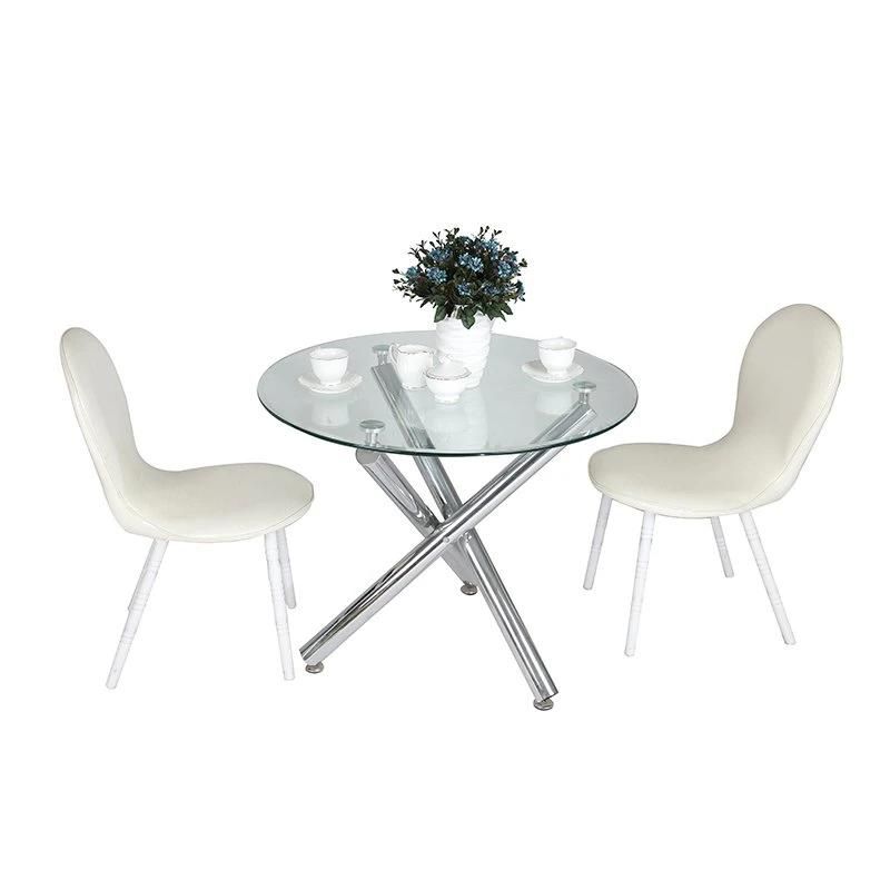 Clear Round Tempered Glass Top Stainless Steel Chromed Iron Leg Customized Modern Style Dinner Restaurant Patio Home Furniture Table China Wholesale