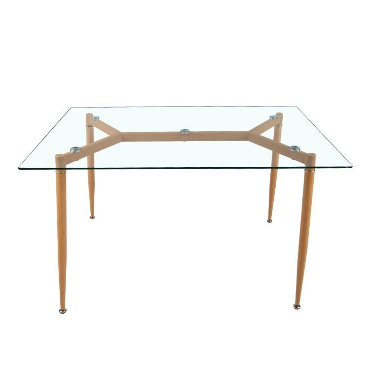 Free Sample Cheap Classic 4 Seater Modern Glass Top Dining Table with Chair Heat Transfer