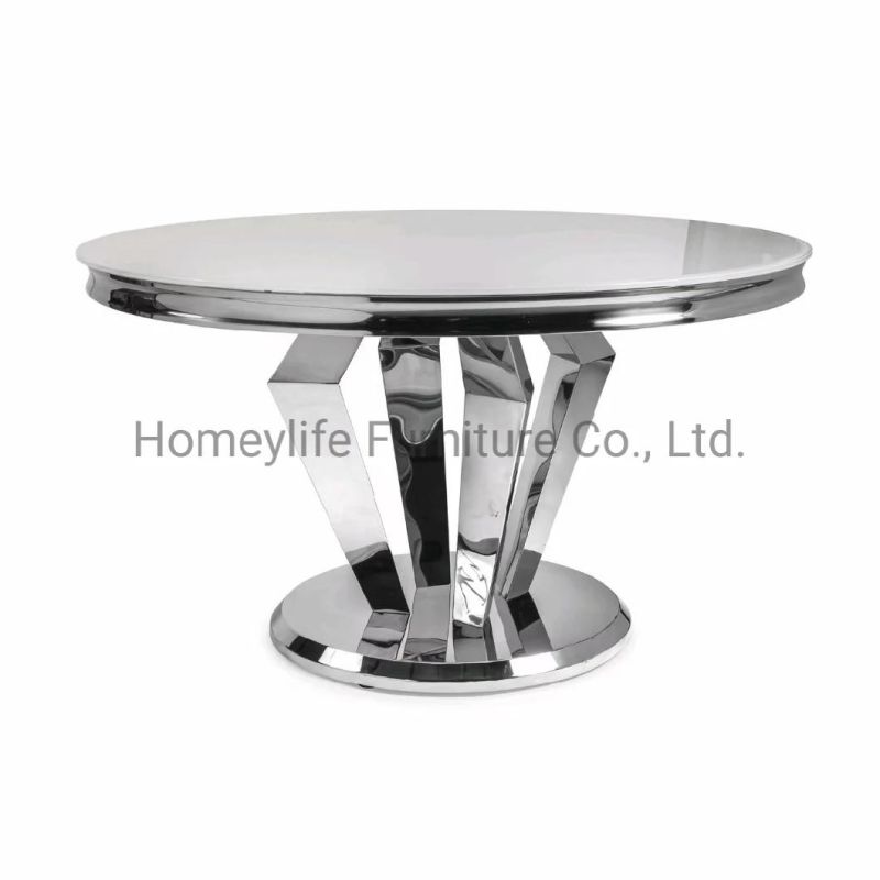Modern Dining Table with Marble Top and Silver Metal Base