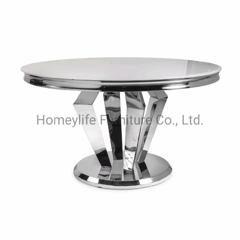 Modern Dining Table with Marble Top and Silver Metal Base