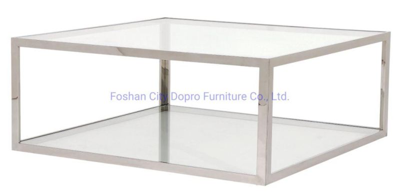 Modern Design Coffee Table Stainless Steel Silver Glass Top