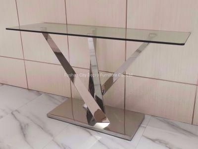 Elegant Modern Simple Style Metal Leg Clear Glass Console Table