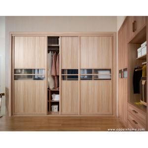 Oppein Classic Glass Waist Sliding Wooden Wardrobe (YG11205)