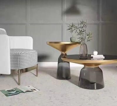 Modern Round Glass Base Coffee Table Glass Top Round Bell Coffee Table