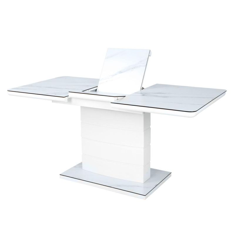 Factory Supply MDF Ceramic Glaze Glass Top Marble Extension Dining Table