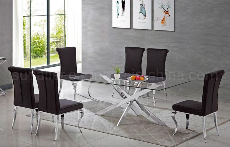 Stainless Steel Base Glass Dining Room Tables for Restaurant Furniture