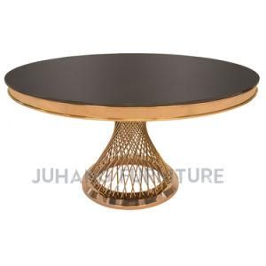 Dining Room Glass Top Eurpean Stainless Steel Round Table (HM-K056)