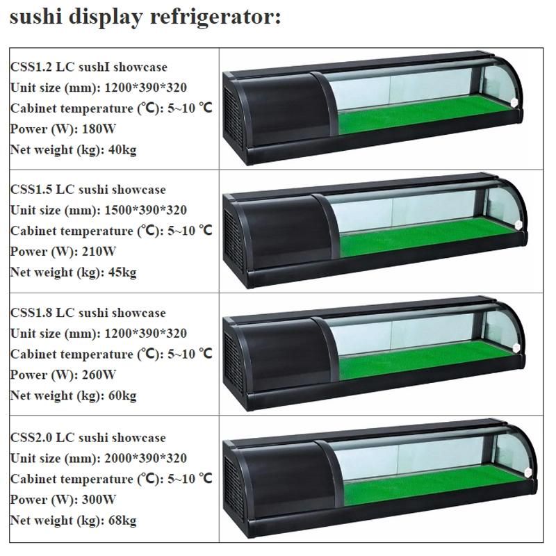 Single Layer Glass Counter Top Sushi Refrigerator Display Showcase