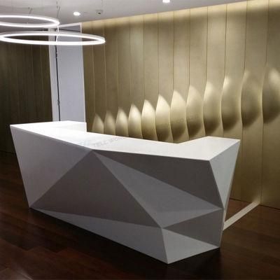2020 New Artificial Stone White Curved Gloss Lighted Two Person Bank Area Repetition Desk