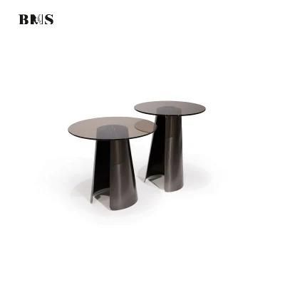 BMS Elegant Design Home and Office Small Round Glass Side Table Nest Table