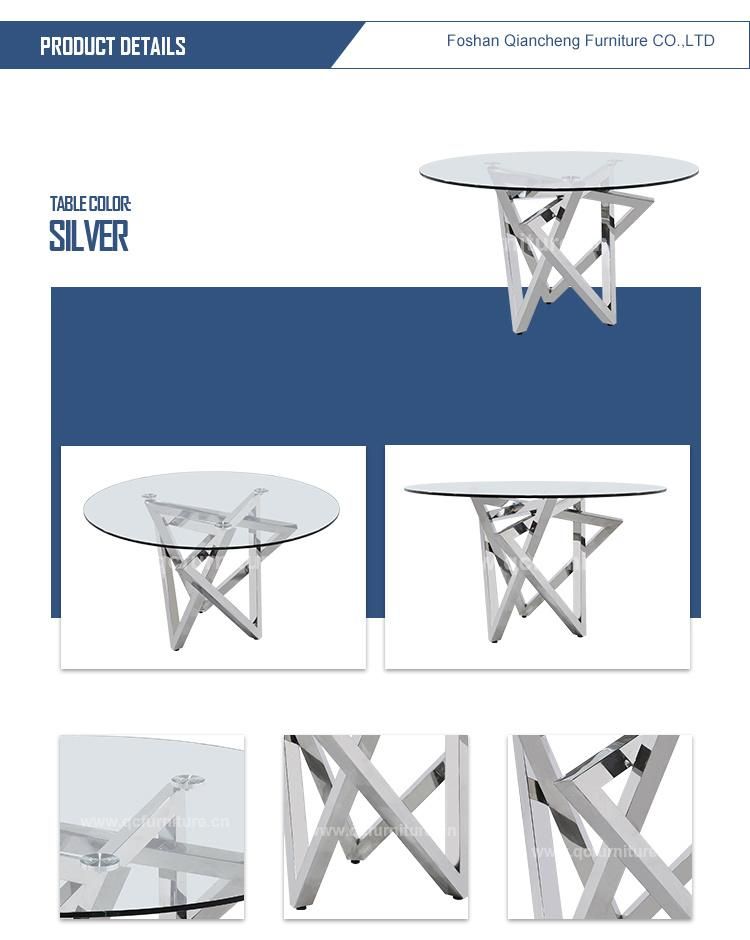 Round Tempered Glass Star Stainless Steel Dining Tables