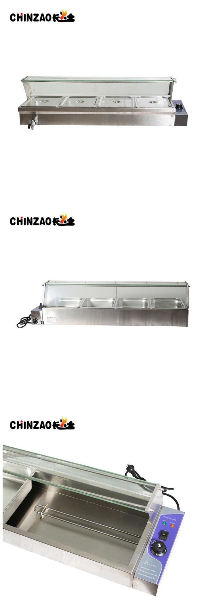 Electric Hot Food Warmer Showcase Bain Marie with Glass Cover