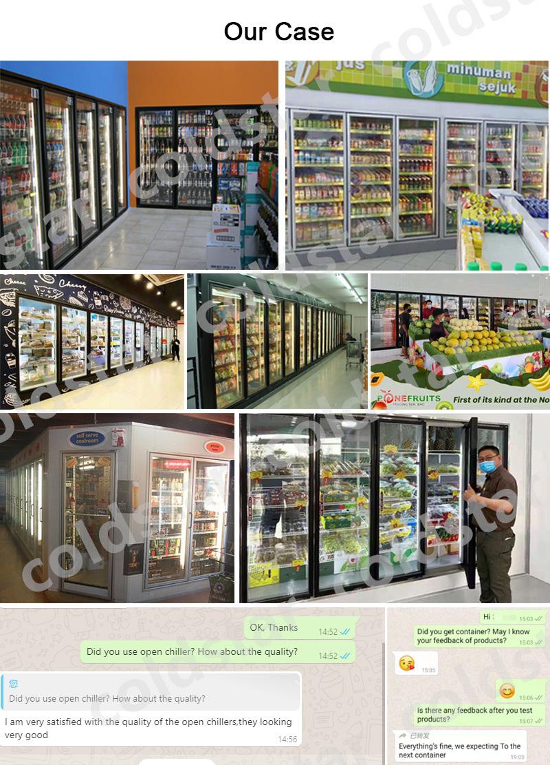 Supermarket Vertical Glass Door Front and Rear Open Door Multideck Refrigerated Chiller Showcase
