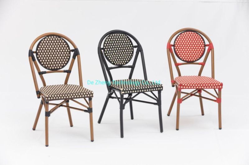 French Cafe Chair Aluminum Frame Outdoor Furniture Bamboo Look Dining Outdoor Restaurant Furniture