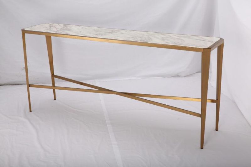 Rectangular Gold Stainless Steel Tempered Glass Console Table