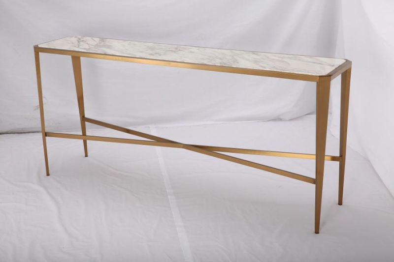 Rectangular Gold Stainless Steel Tempered Glass Console Table