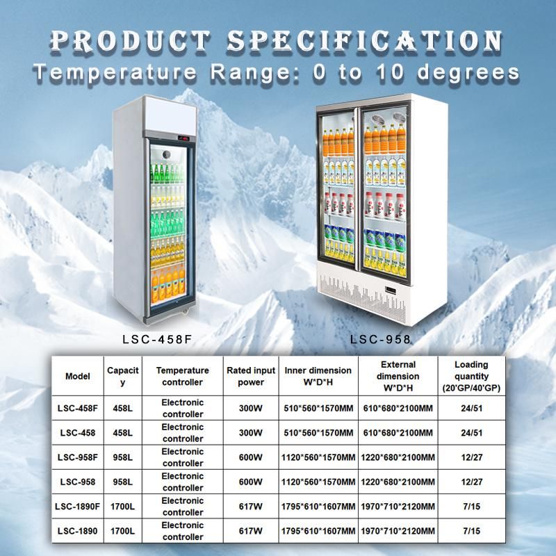 958L Double Glass Door Vertical Soft Drink Showcase Lsc-958fs